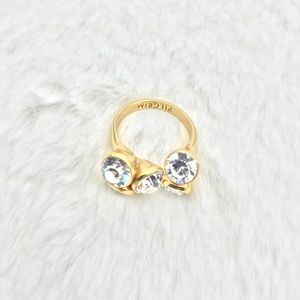 Antiqued Goldtone White Crystal Cluster Fancy Ring